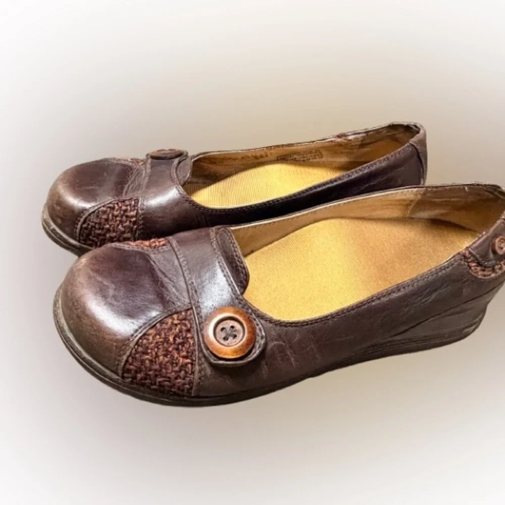 Dansko Pam leather slip-on loafers Wedge Heel Tweed Accents Size 39 US 8/8.5 - Picture 3 of 6